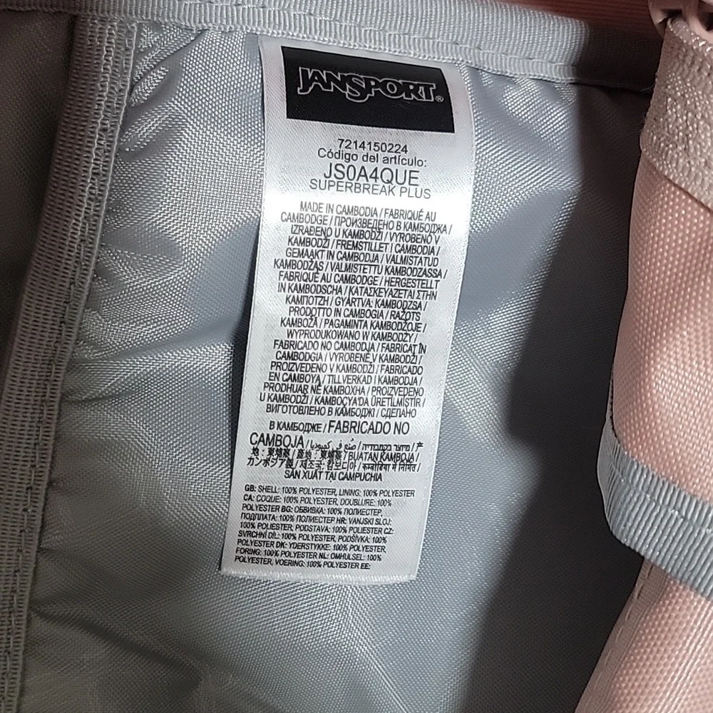 Like New Jansport Light Pink Classic Backpack W/ Front, Inside And Side Pocket